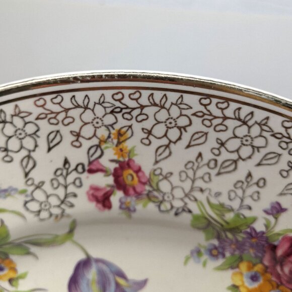 Vintage Grenville Ware Tunstall Plate (England) Floral White Pink Gold Decor - Picture 6 of 8